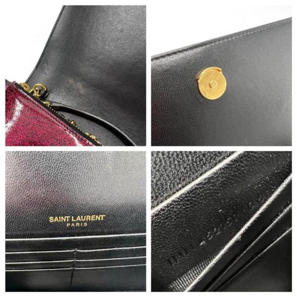 Saint Laurent Monogram Kate Chain Wallet Glitter Tassel Red Patent Leather Shoul - Picture 12 of 12